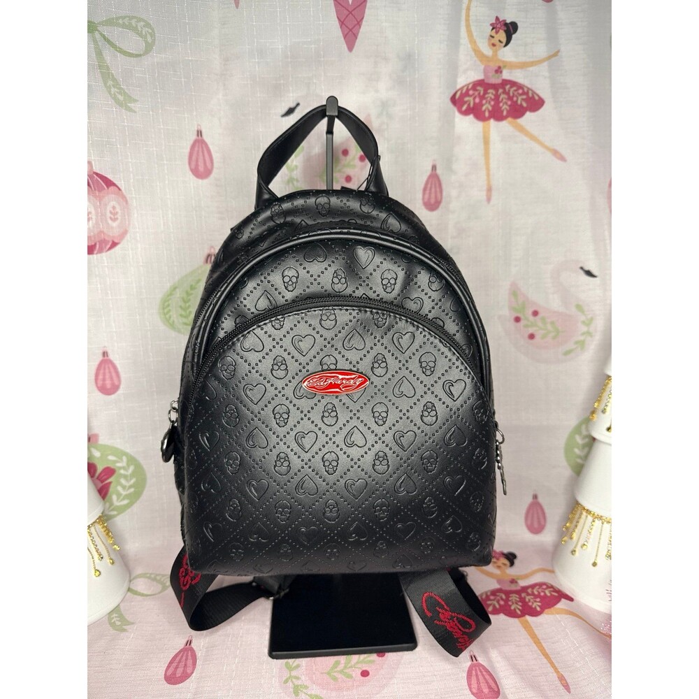 Ed Hardy Skull and Heart Embossed Backpack handbag